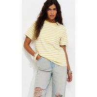 New Look Premium Cotton Striped Relaxed T-Shirt - Cream