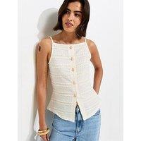 New Look Textured Button Front Waistcoat - Off White
