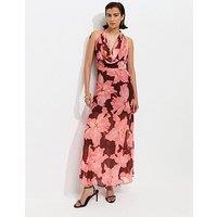New Look Chiffon Floral Cowl Halter Neck Maxi Dress - Pink