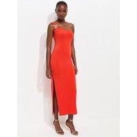 New Look Flower Charm One Shoulder Midi Dress - Bright Orange