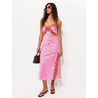 New Look Lace Trim Polka Dot Cami Midi Dress - Pink