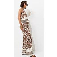 New Look Palm Tree Print Wide Leg Co-Ord Trousers - Brown