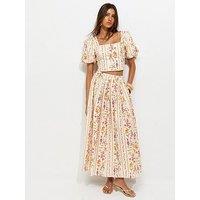 New Look Floral Print Midi Co-Ord Skirt - Cream