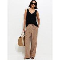 New Look Cotton Striped Wide Leg Trousers - Brown