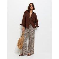 New Look Zebra Print Crinkle Texture Wide Leg Trousers - Brown