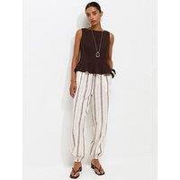 New Look Cotton Striped Slub Cuff Trousers - Brown