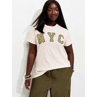 New Look Curves Off Cotton Nyc Relaxed Fit T-Shirt - White