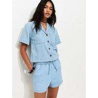 New Look Denim Pull On Drawstring Co Ord Shorts - Light Blue