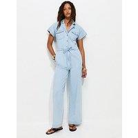 New Look Denim Short Sleeve Jumpsuit - Light Blue