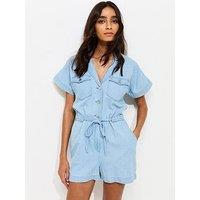 New Look Light Blue Wash Denim Playsuit