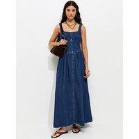 New Look Cotton Milkmaid Denim Midi Dress - Blue