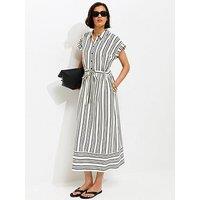 New Look Striped Striped Midi Shirt Dress - Cream