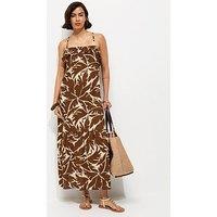New Look Leaf Pattern Strappy Ruffle Midi Dress - Brown