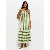 New Look Cotton Striped Tie Strap Midi Dress - Green
