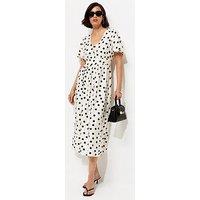 New Look Spot Print Flutter Sleeve Midi Dress - Cream