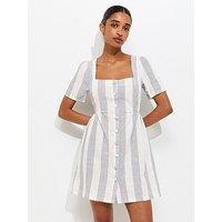 New Look Sailor Stripe Square Neck Button Up Mini Dress - Blue