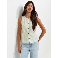 New Look Seersucker Stripe Button Front Sleeveless Top - Green