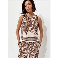 New Look Crinkle Texture Palm Border Print Shell Co-Ord Top - Brown