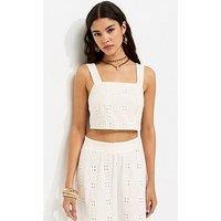 New Look Off Cotton Grid Lace Cropped Cami Top - White