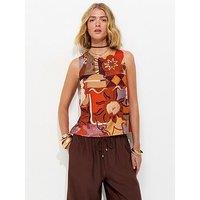 New Look Abstract Floral Print Sleeveless Top - Orange