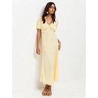 New Look Satin Lace Trim Tea Midi Dress - Light Yellow