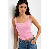 New Look Ribbed Scoop Neck Cami Top - Pink