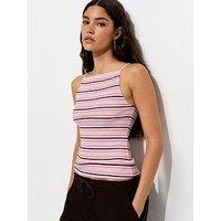 New Look Striped Ribbed Jersey Vest - Pink
