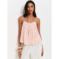 New Look Lace Trim V-Neck Cami Top - Light Pink