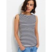 New Look Striped Cotton Rich Slash Neck Vest - Blue
