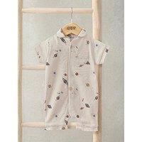 Mamas & Papas Baby Boys Jersey Planets Print Pyjama Romper - Cream