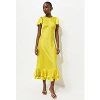 New Look Satin Ruffled Hem Midi Dress - Light Green