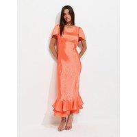 New Look Satin Ruffled Hem Midi Dress - Orange