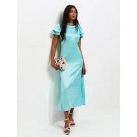 New Look Satin Flutter Sleeve Midi Dress - Light Blue