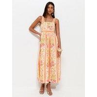 New Look Border Floral Print Midi Dress- Orange