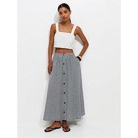 New Look Gingham Button Detail Midi Skirt - Black