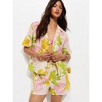 New Look Cotton Palm Print Co-Ord Shorts - Cream