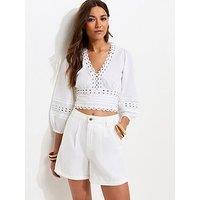 New Look Denim Pleated Shorts - White
