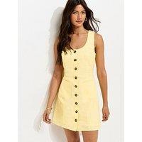 New Look Cotton Button Through Mini Dress - Light Yellow