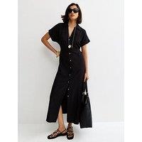 New Look Linen Blend Shirt Midi Dress - Black