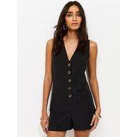 New Look Sleeveless Button Through Playsuit - Black