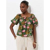New Look Lotus Print Square Neck Blouse - Green