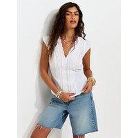 New Look White Cotton Lace Trim Button Front Tea Top