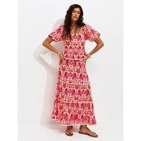 New Look Cotton Parrot Shell Print Puff Sleeve Co-Ord Milkmaid Top - Pink
