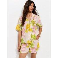 New Look Cotton Palm Co-Ord Resort Shirt - Cream