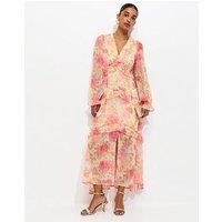 New Look Pink Chiffon Floral Long Sleeve Midi Dress