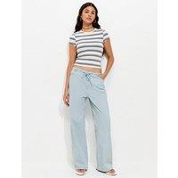 New Look Cotton Striped Denim Tie Waist Jeans - White