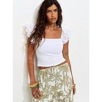 New Look Ribbed Jersey Broderie Sleeve Vest Top - White