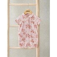 Mamas & Papas Baby Girls Jersey Floral Print Pyjama Romper - Pink