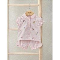 Mamas & Papas Baby Girls Floral Embroidered Woven Pyjamas - Pink