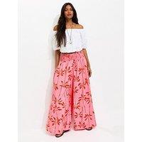 New Look Crepe Palm Tree Print Palazzo Trousers - Pink
